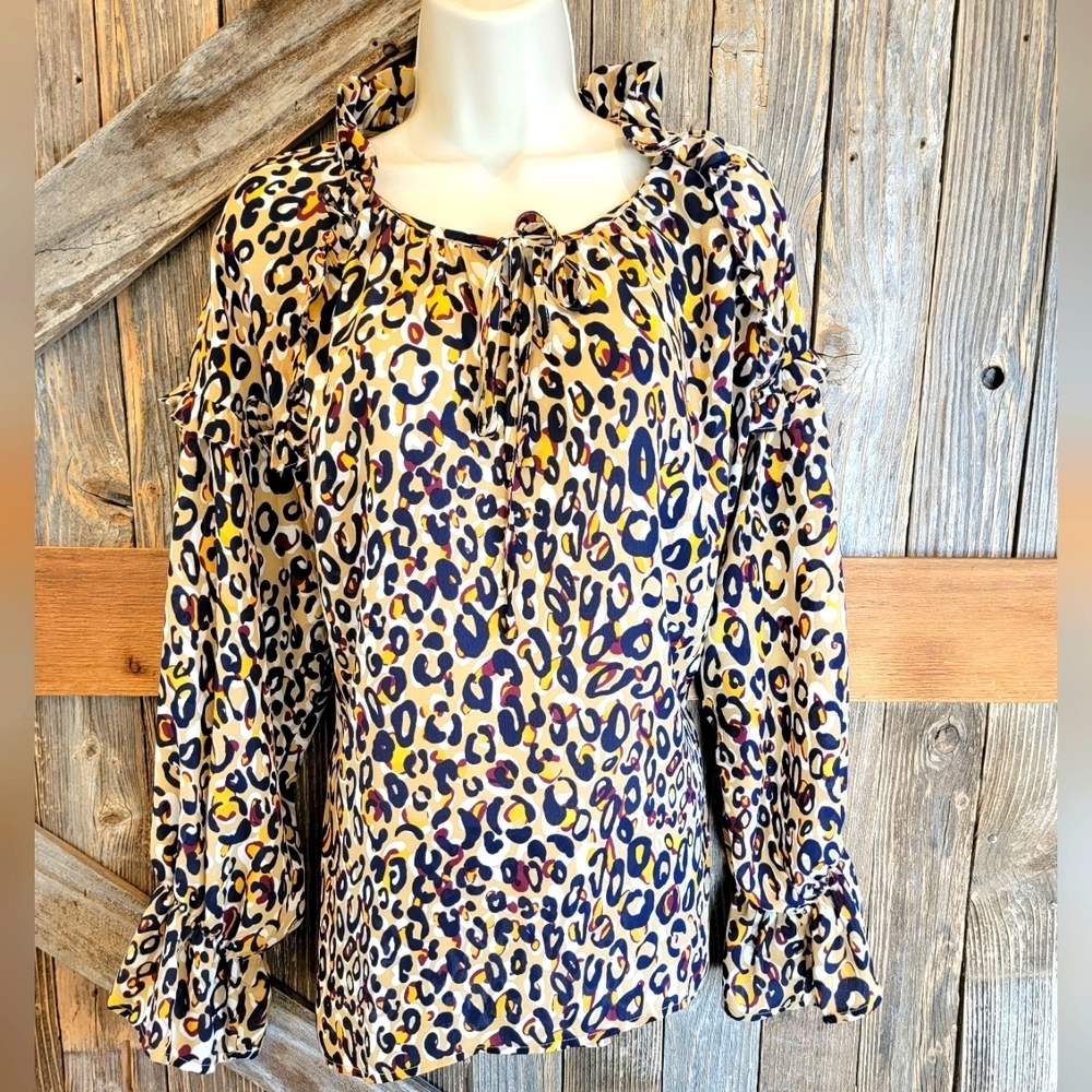 Womens Rockin C animal print  Tie Neck boho Western Shirt Cowgirl XL